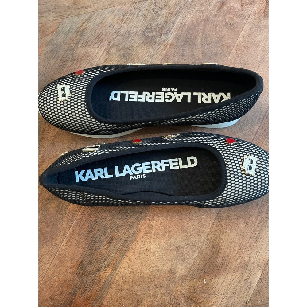 Karl Lagerfeld Paris Womens Black Mesh Embellished Ballet Flats Size 9.5 - Picture 4 of 7
